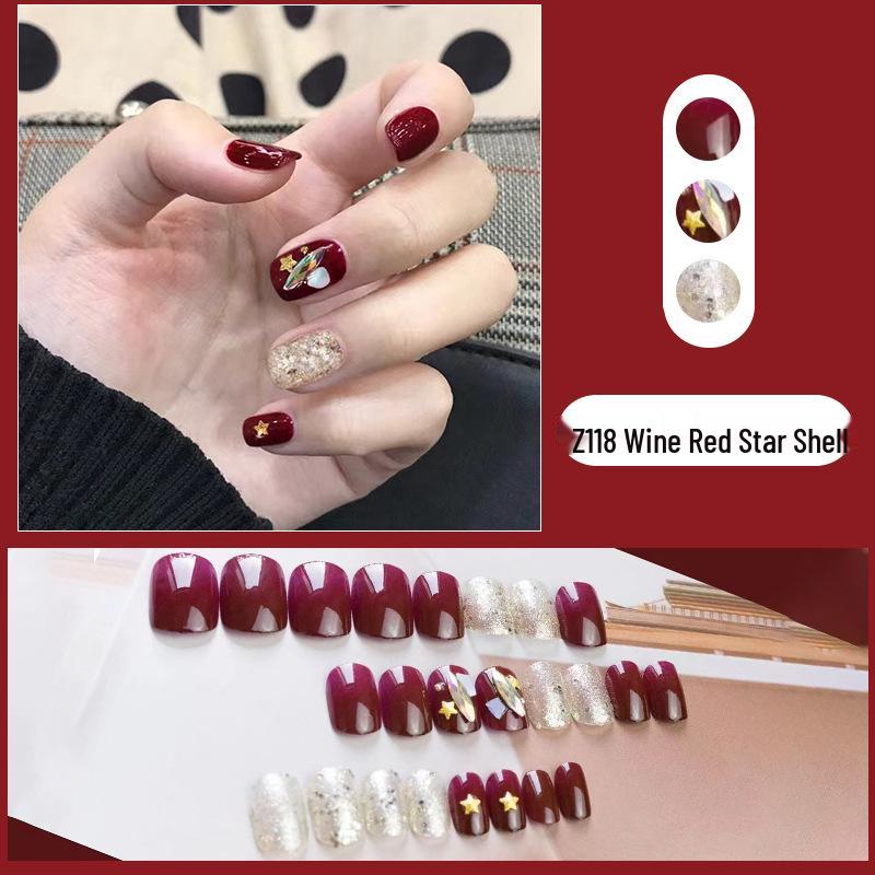 

Набор из 24 штук винно-красных накладных ногтей с перламутровым эффектом, осветляющих, водостойких, съемных