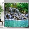 Waldwasserfall Duschvorhang Außen Naturlandschaft Üppige Wälder Grüne Pflanzen Blumig Polyester Duschvorhänge Badezimmer Dekoration