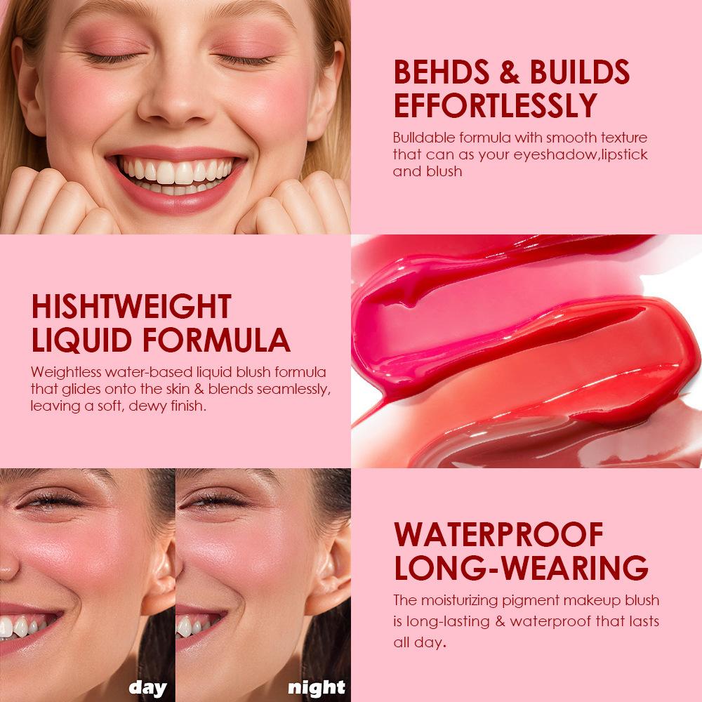 Julystar Liquid Blush Makeup with Cushion Applicator Matte & Dewy Face Blush Cream Long Lasting Lightweight Blusher Natural Looking Cheeks Tint Makeup