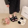 Flat Bottom Indoor Cotton Drag One Word Princess Fluffy Slippers Women's Home Advanced Sense of Thin