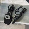 Low-heeled niche rhinestone square-toed sandals female new summer fairy with skirt shoes