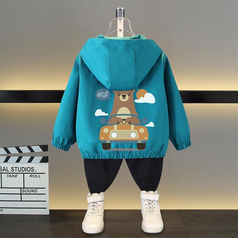 Spring and Autumn Girls Long Sleeved Zippered Cartoon Dinosaur Hooded Windproof Coat Top Children's Wear Jacket Baseball Jacket Models Boys and Girls