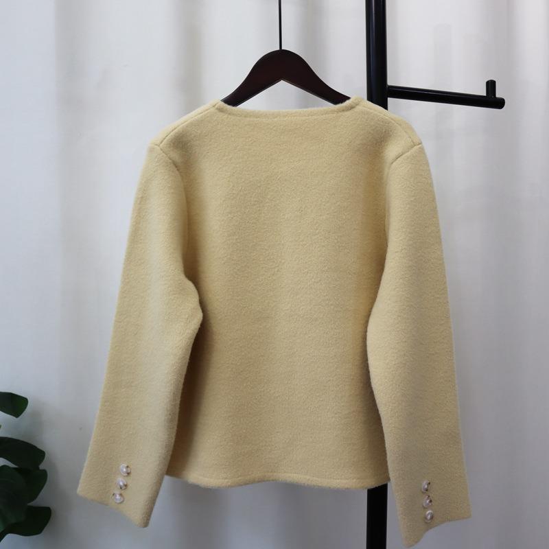 Love Buckle Knitted Double-sided Cardigan Short Coat Autumn and Winter New Loose Sweater Jacket Women