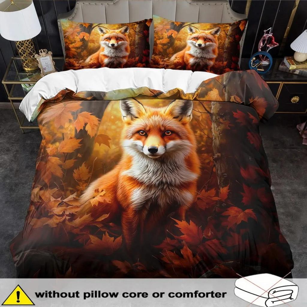 3Pcs Enchanting Fox 3D Printed Bedding Set Cozy Comfortable Duvet Cover King Queen Twin Size Birthday Gift Bedroom Decoration