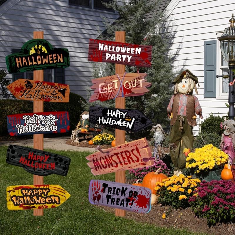 10Pcs Eerie Warning Sign Set Easy To Install On Wall Door Fences Ideal For Halloween Home Haunting Theme Decoration
