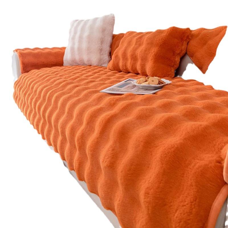Rabbit Plush Cream Style Sofa Cushion Thickened Fleece Cushion Leather Non-Slip Sofa Cover Cover Cloth
