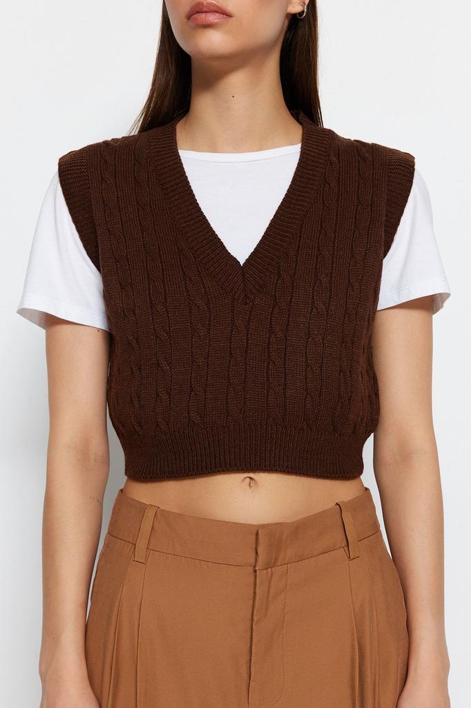 Women's Fashion Stylish Sweater Stone Crop V-Neck Knitwear Sweater