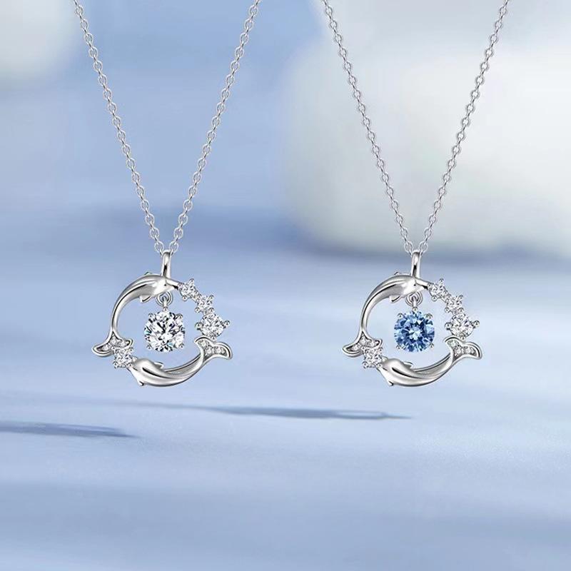 Smart Zircon Necklace, Women's Imitation Moissanite Dolphin Pendant, Collarbone Chain Jewelry.