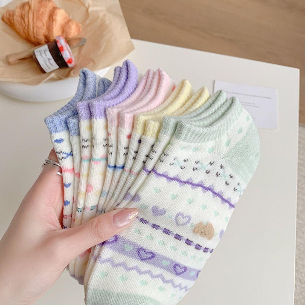 5Pairs Ins Style Sweet Ankle Socks Breathable Socks Women Soft Heart Short Socks  Streetwear