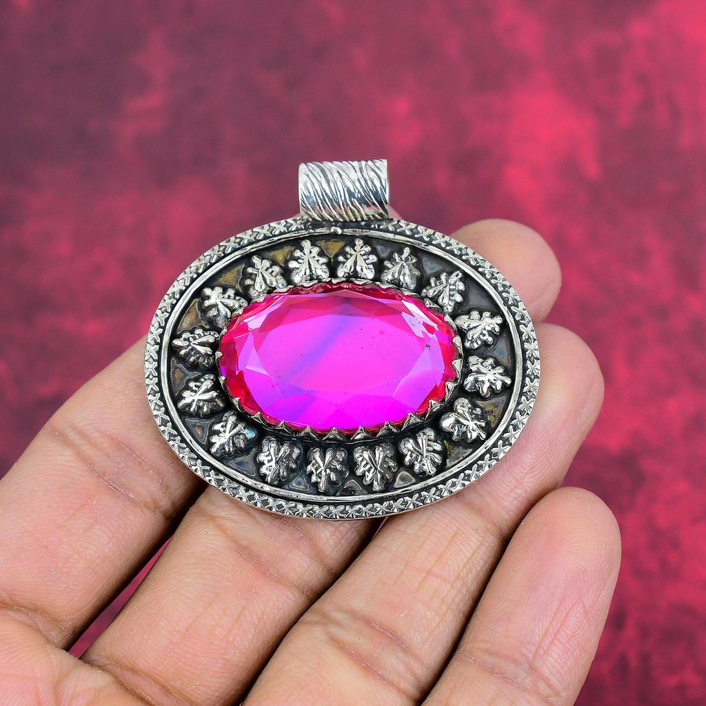 Pink Mystic Topaz 925 Solid Sterling Silver Pendant, Handmade Gemstone Pendant Jewelry, Gifts For Wife Brand New Pendant