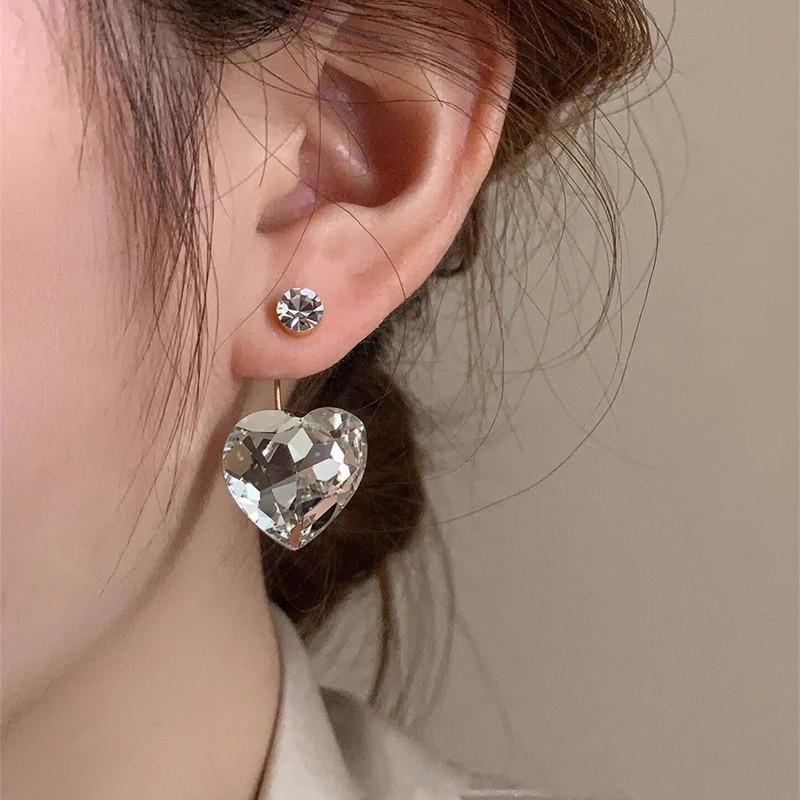 

Temperament celebrity crystal love earrings niche design high sense rear peach heart zircon light luxury earrings women