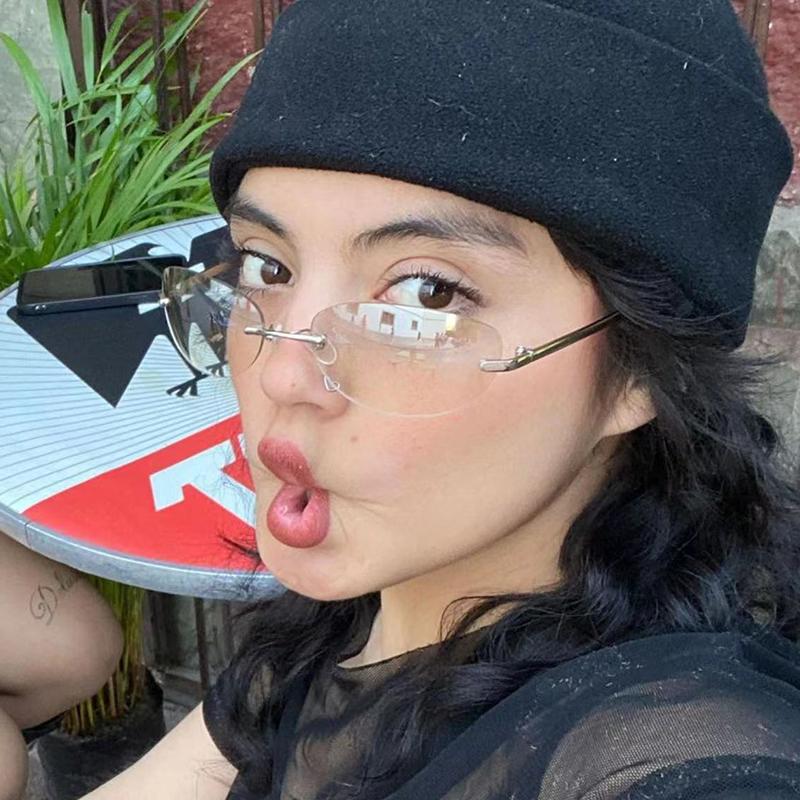 Fashion Oval Women's Rimless Sunglasses Futuristic Glasses Y2K Sexy Spice Girl Sun Glasses Retro Frameless Eyeglasses Oculos
