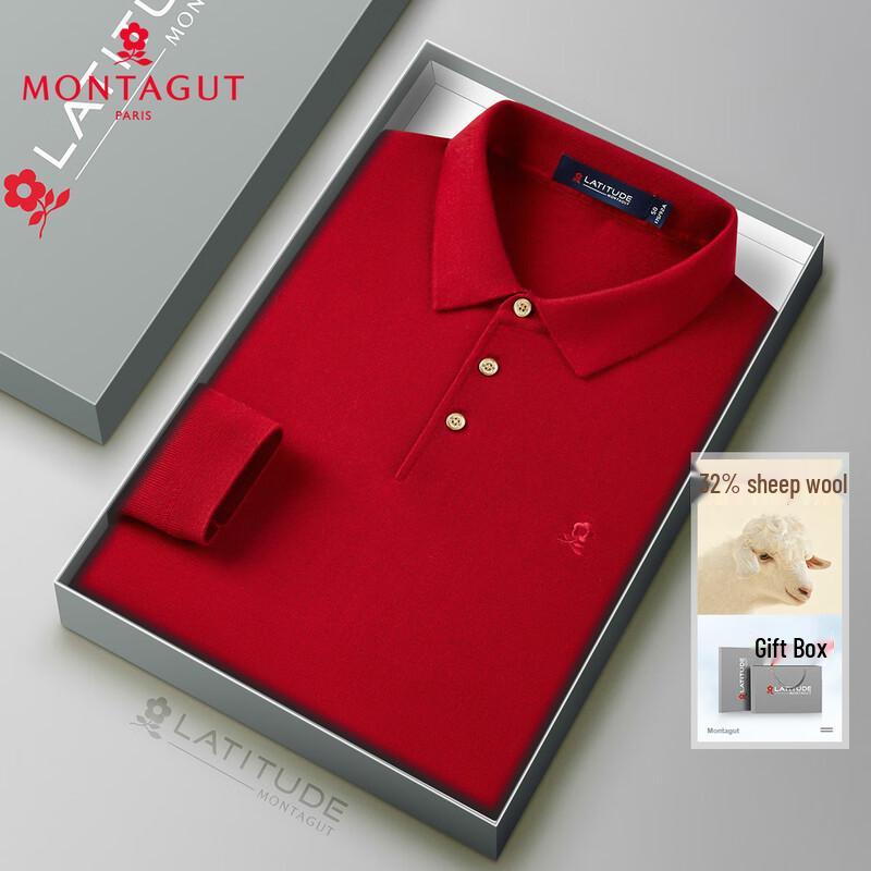 MONTAGUT Men s 32% Wool Blend Polo Sweater 50