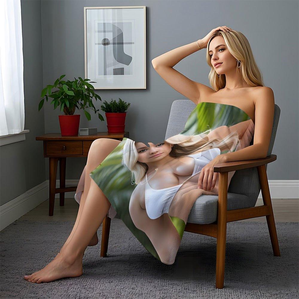 Sexy Blonde Woman Beach Towel Quick Dry Soft Microfiber Sand Resistant Large for Travel Spa Bathroom Pool Adults