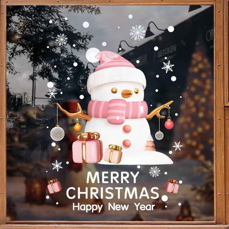 Christmas Snowman Decorations, Electrostatic Glass Door Decoration, Shopping Mall Window Flower Atmosphere Stickers