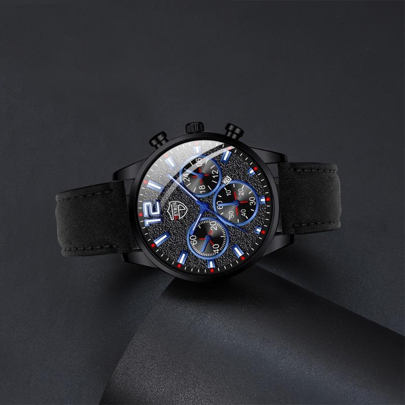 2PCS Set DEYROS Fashion Men's Watch Luxury Men's Leather Strap Calendar Watch Casual Men's Leather Quartz Watch Men's Gifts
