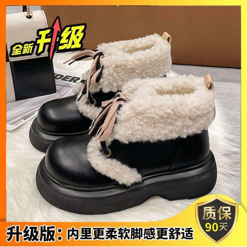 Snow Boots Women's 2025 Autumn and Winter Retro Velvet Short Boots Casual Warm Platform Cotton Shoes Bow Cold Shoes Children