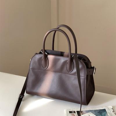 Niche Cowhide Bowling Bag Women's Shell Bag Minimalist Retro Genuine Leather Single Shoulder Crossbody Handbag