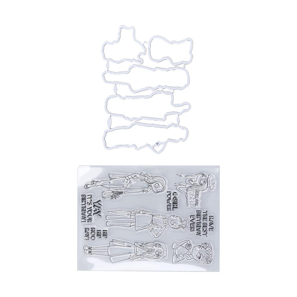 Clear Stamp Kit Unique Shape Decorative Transparent Template Embossing Cutting Die Set for DIY Scrapbook Crafts