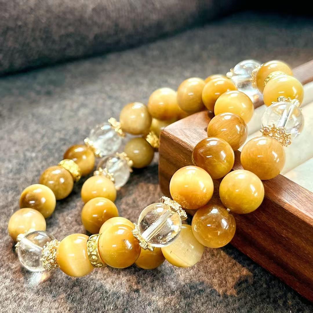 High Quality Autumn And Winter Retro Maillard Style Natural Gold Tiger S Eye Stone White Crystal Bracelet Bracelet.