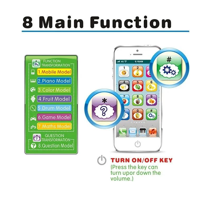 Téléphone de Simulation pour Enfants Bébé Musical Jouets Éducatifs Précoces Apprentissage de l'Anglais llphone avec Lumière Son Mobile Jouet Vocal