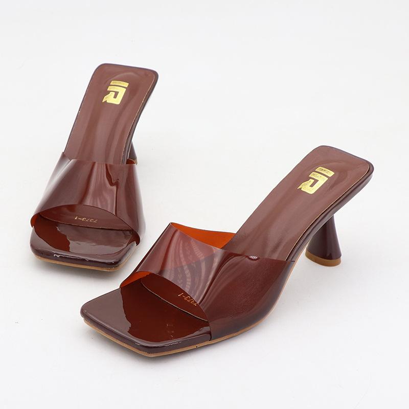 Fashion Shoes Slippers Soft Women Heels Glitter Slides Fashion Low Beige Heeled Sandals Pantofle Comfort High Jelly Summer Luxury Black