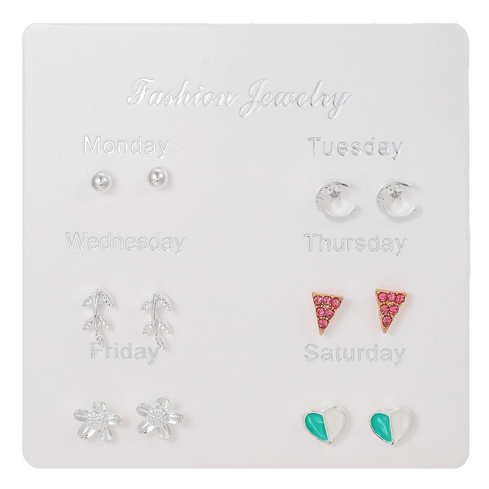 New small fresh one-week stud earrings set 1 pair combination Korean version sweet love bow fairy temperament earrings