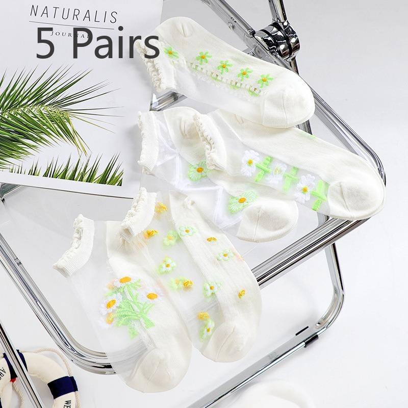 

5 Pairs of Women s Summer Thin Cute with Transparent Boat Socks 5 Pairs