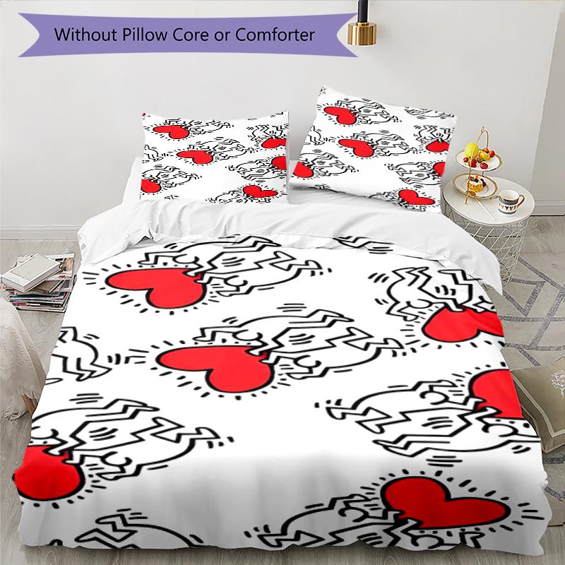 3pcs Keith Haring Ascending1 Pattern Bedding Set Duvet Cover Set Includes Duvet Cover &pillowcases, Perfect All Season Bedroom Decoration & Gift