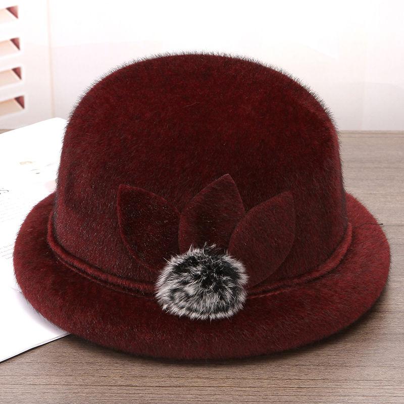 Elderly Hat Women's Autumn and Winter Woolen Top Hat Thickened Warm Grandma Hat Middle-aged Mother Basin Hat