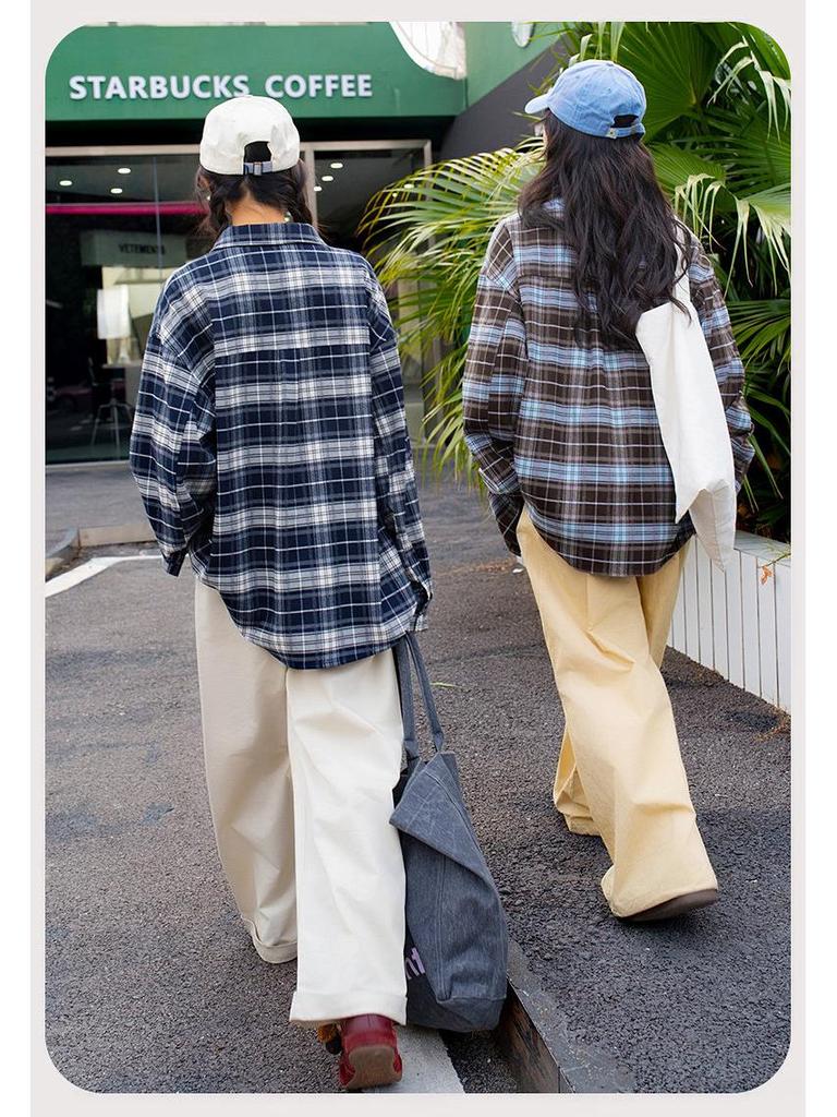 Girls' Retro Plaid Long Sleeve Shirt for Teens - Spring/Autumn Loose Fit