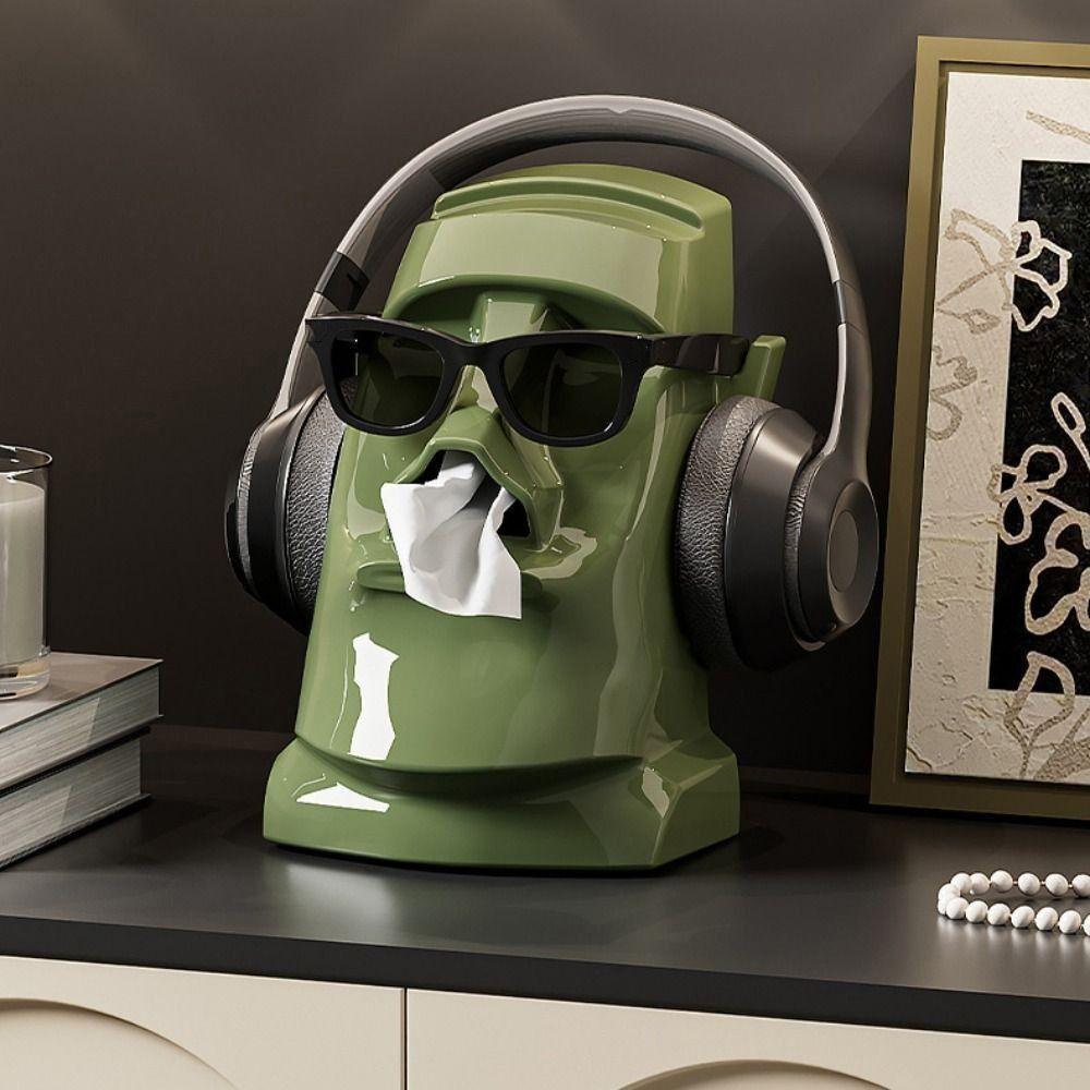 Moai Statue Tissue Box 3 in 1 Headphone Bracket Creative Paper Towel Box  Car Decor