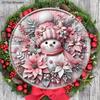 Pink Christmas Snowman Wooden Sign - Navidad Round Sign for Front Door Wall Hanging Decor - Ideal Christmas Decoration