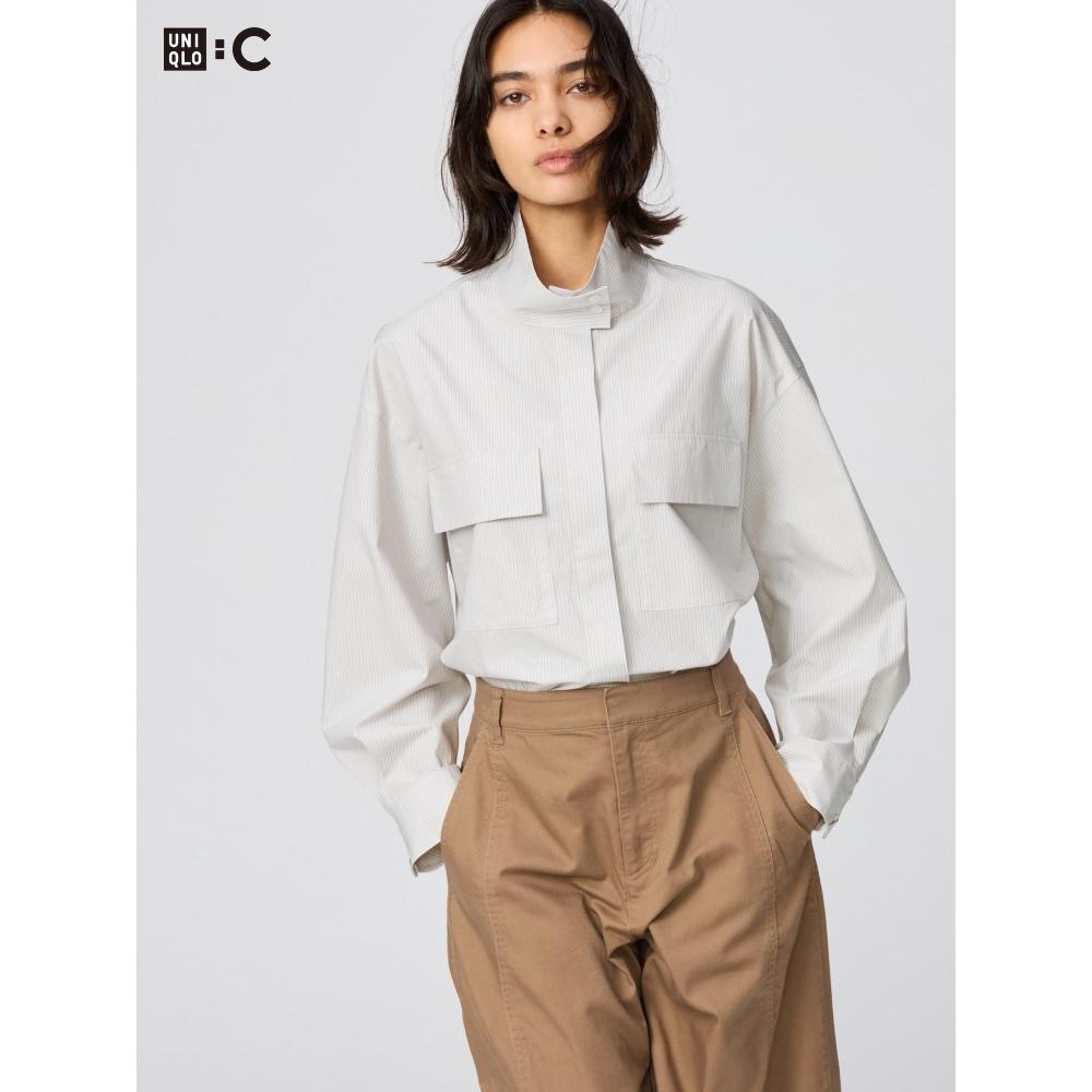 Uniqlo Cotton Stand Collar Shirt Jacket  Long Sleeve 