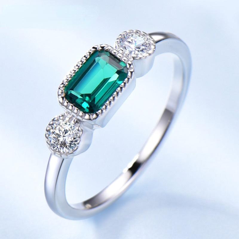 Gica Gema Solid 925 Sterling Silver Emerald  Rings For Women Sparkling Engagement Party Fine Jewelry Gift