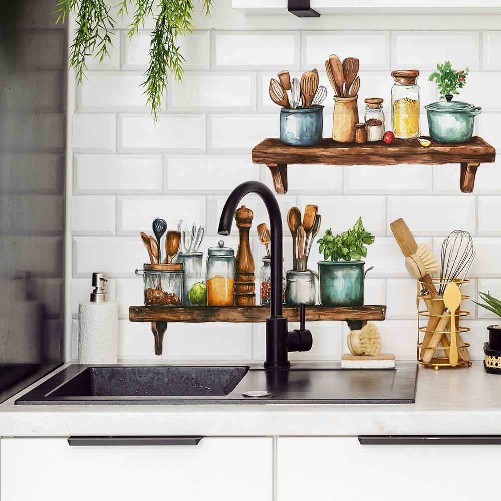 Rafturi pentru ustensile de bucătărie Bucătărie Restaurant Acasă Fundal de perete Amenajare peisagistică Decorațiune Autocolante de perete