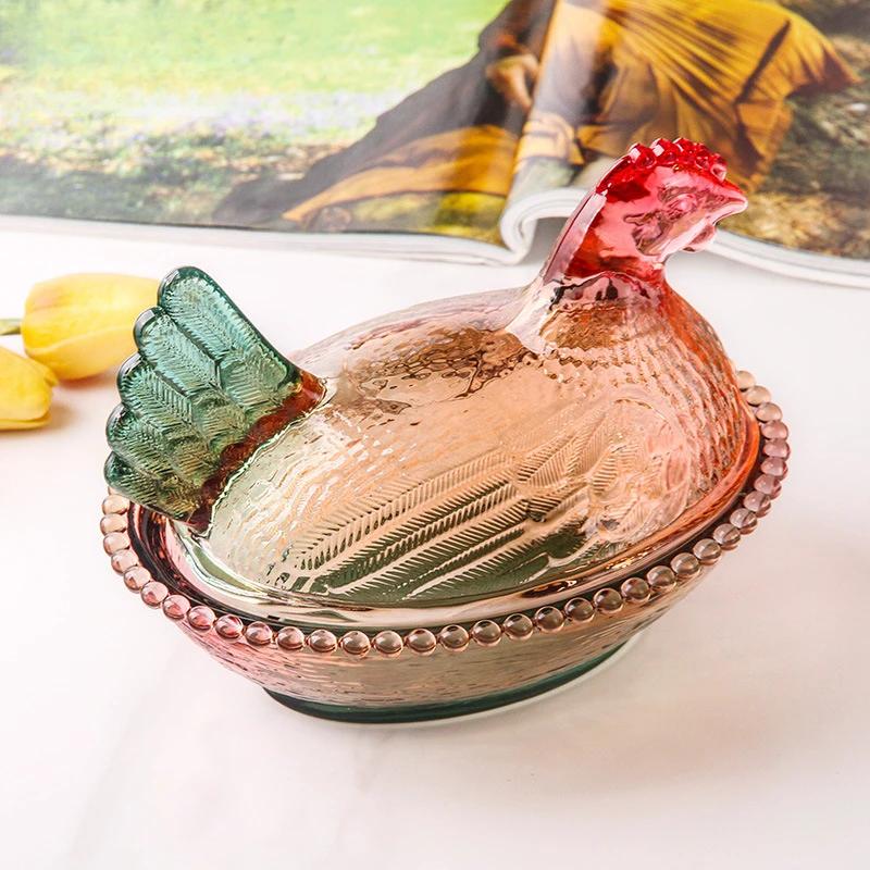 Flavinci Colored Glass Chicken - Shaped Jar, Thickened Vintage Home Decor & Multi - Use Storage for Candy, Nuts and Snacks