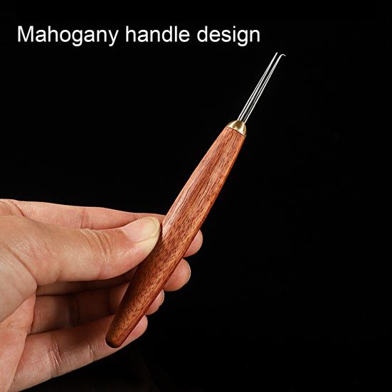 Knot Tying Tool Double Needles Sandalwood Handle Sharp Tip Portable Anti-slip Tie Knot Stainless Steel Tippet Strand Knotter Fishing