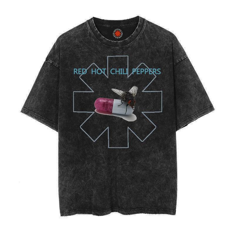 Trend Washed Vintage Cotton Tshirt RED HOT CHILI PEPPERS T-shirt Men Women Hip Hop T Shirt Oversized Streetwear Short Sleeve Tee