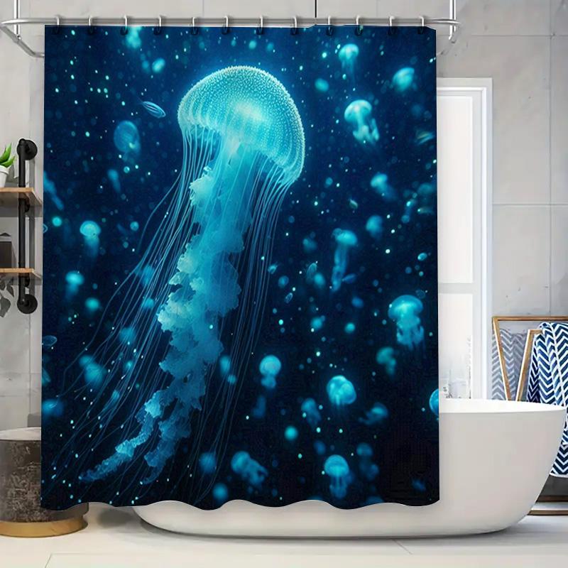 Underwater Jellyfish Shower Curtain Waterproof Fabric Bathroom Decor Blue Marine Life Print Home Decoration Size180x180cm 90x180cm