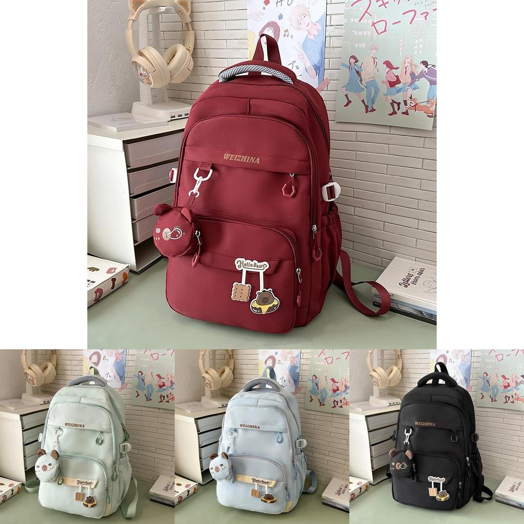 Simple Solid Color Letter Pattern Student Backpack With Pendant For School Education And 15in Laptop Storage