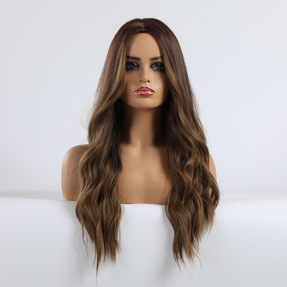 Long Brown Ombre Synthetic HairTypeWigs for Women Hair Wavy Middle Part Female Cosplay Party Daily UseHeat Resistant