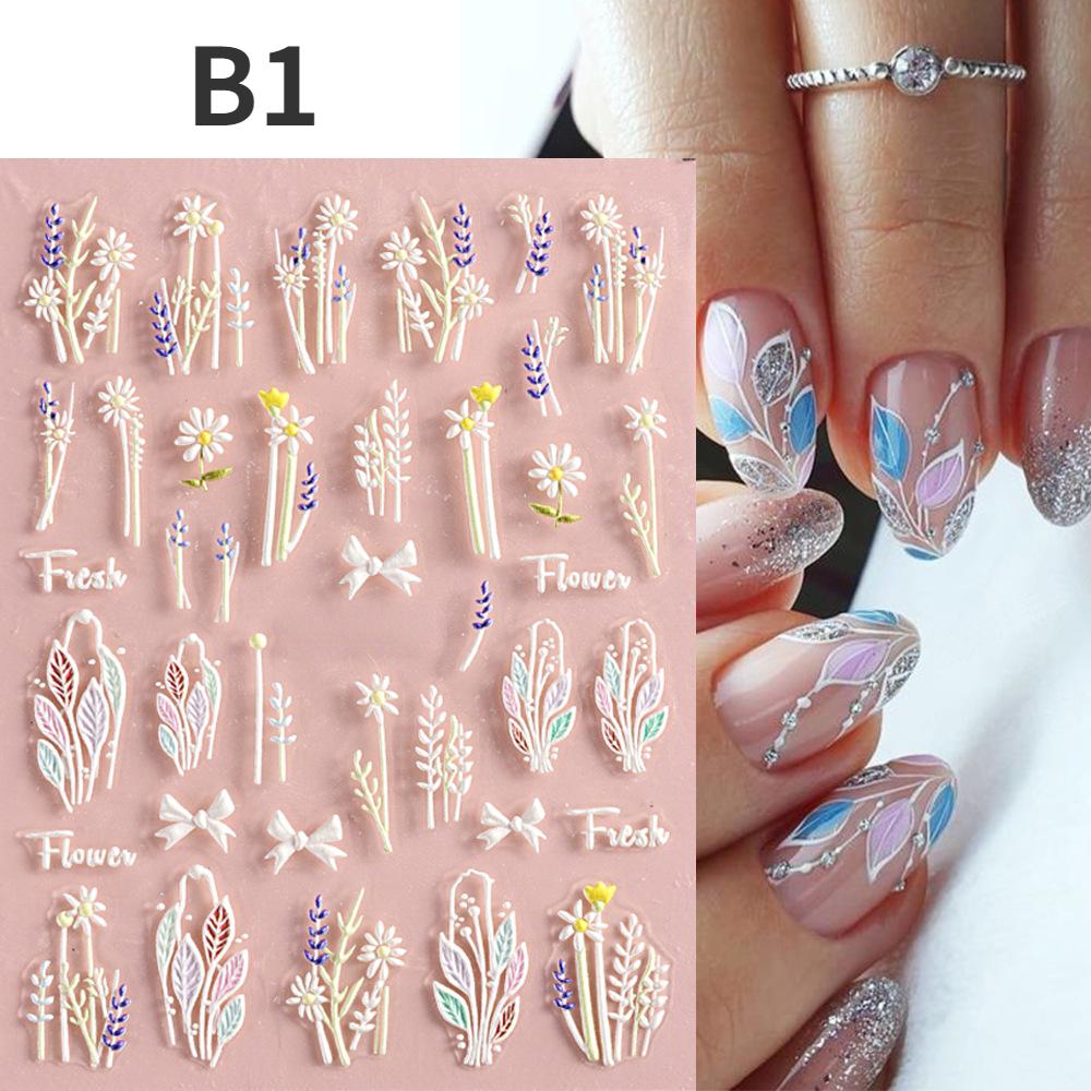 Nail Art 5D Three-dimensional Stickers Ins Summer Fresh Camellia Pink Flower Embossed Nail Stickers