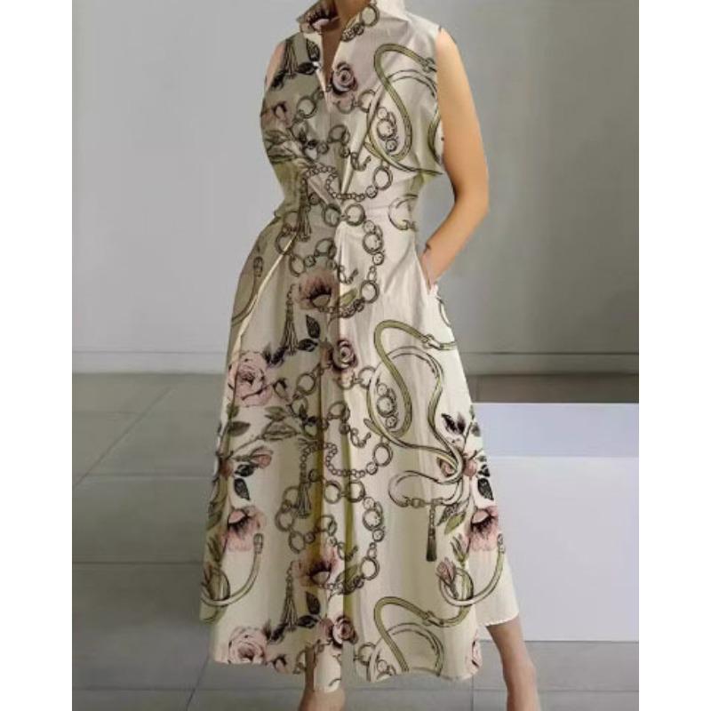 Plus Size Commuter Fashion POLO Neck Lining Long Short Sleeve Loose Pendulum Dress