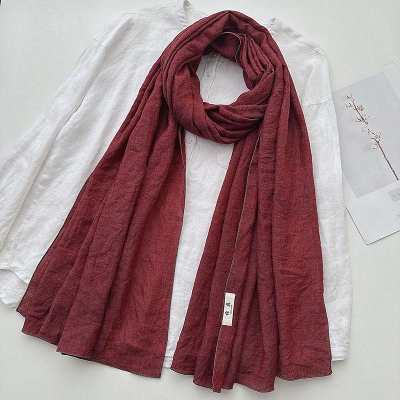 Japan and Korea Elegant Solid Color Cotton and Linen Extended Scarf Women's Soft Skin-friendly Casual Outer Autumn Shawl