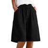 Women's Fashion  Color Pocket Five-Foot Loose Elastic Waist Cotton Linen Shorts