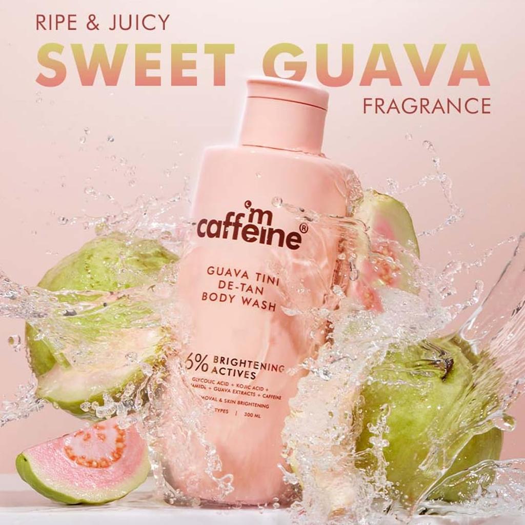 mCaffeine Guava Tini Bagnoschiuma 300ml E Sweet Escape Lozione Corpo 300ml Duo Per Pelle Liscia Luminosa Set Idratante Profumato per il Corpo