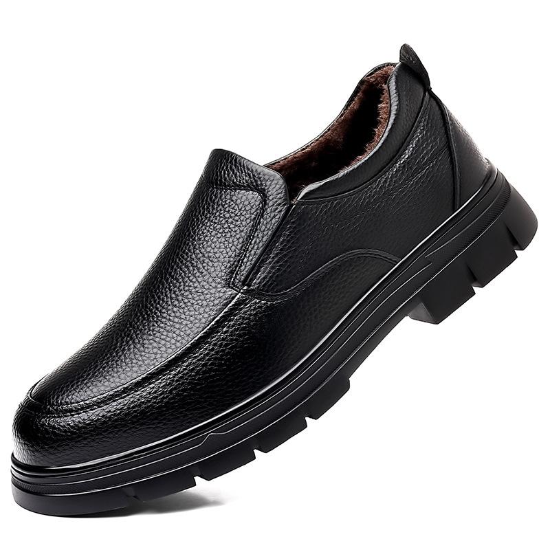 Genuine leather men's shoes first layer cowhide men's fleece thickened non-slip leather shoes men's