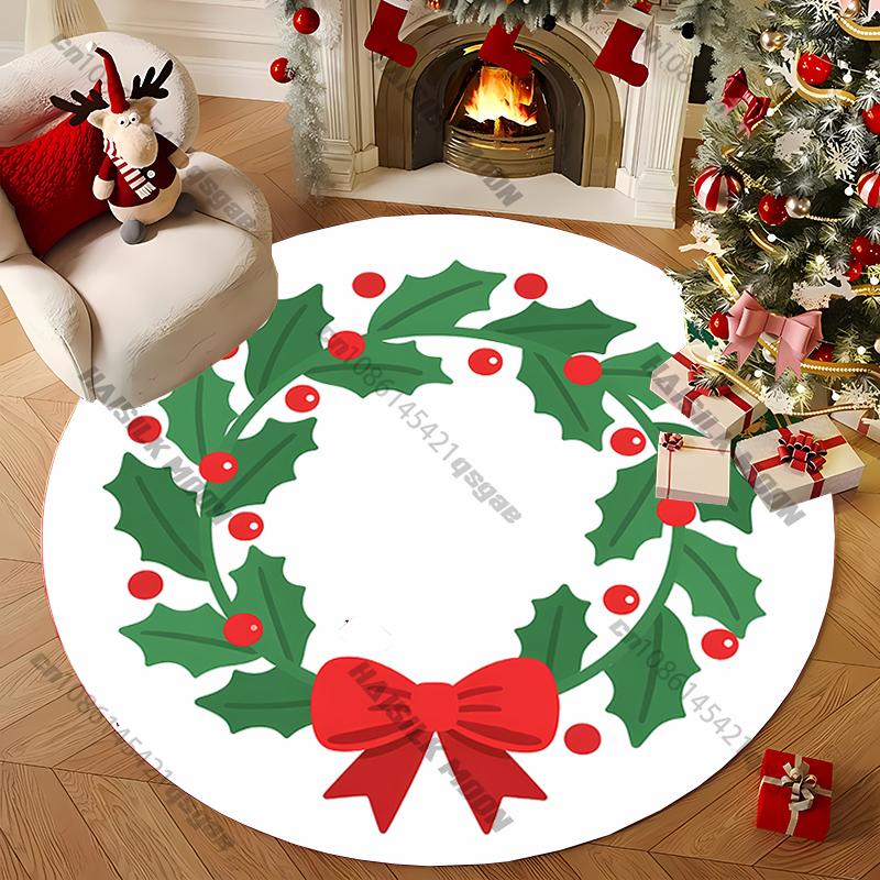 Christmas Cute Cartoon Santa Claus Wreath Printed Round Rug, Chair Carpet, Kids Playing Mat Living Room Bedroom Rug,Doormat Gift