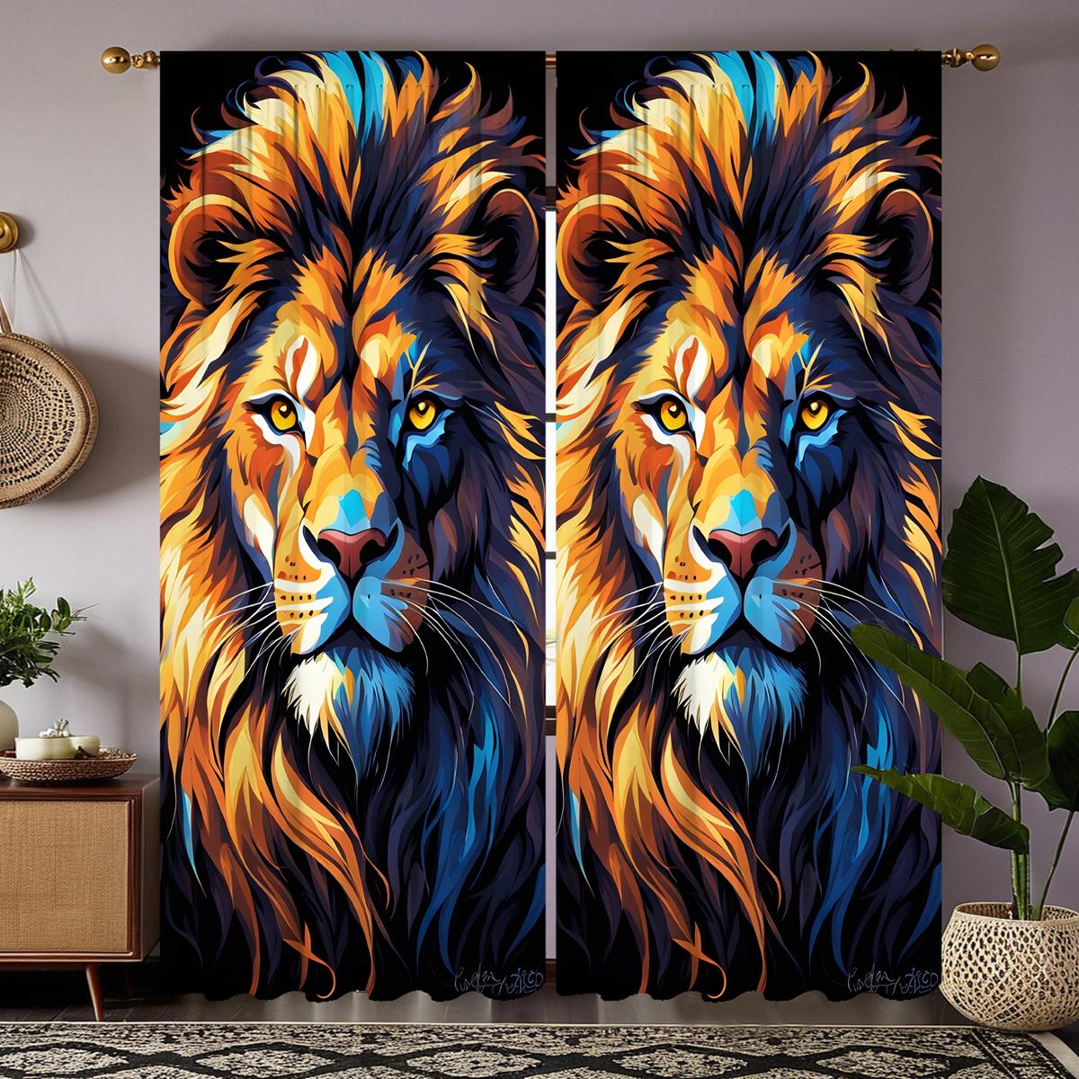 

2 шт. HD Африканский лев декоративная занавеска Желтая завязка цифровая печать занавеска украшение дома стиль украшение гостиная спальня W52H63inchW132H160cm